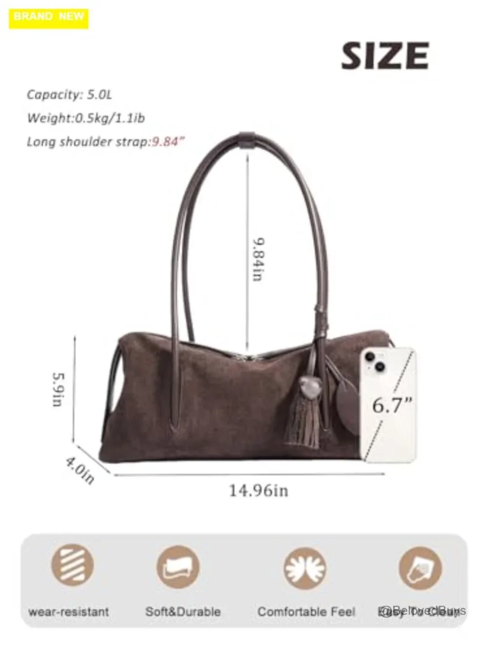 Genuine Suede Leather Shoulder Bag, Soft Hobo Bag, Lightweight Versatile Tote